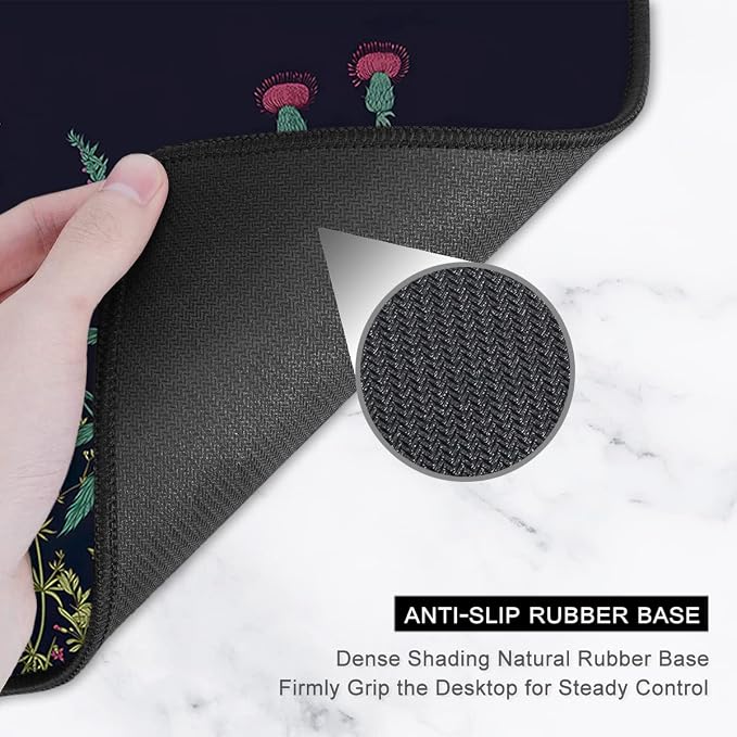 Auhoahsil Desk Pad, XL Extended Large Gaming Mouse Pad 31.5 x 11.8 Inch, Waterproof Mousepad with Stitched Edges, Non-Slip Computer Keyboard Laptop Mat for Women Men Office Work, Silent Night Flowers