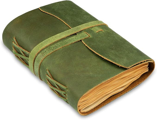 LEATHER VILLAGE Leather Bound Journal - Green, 11.5"X8.50", 220 Pages - Vintage Blank Paper Diary for Writing, Drawing, Sketchbook, and Travel Notebook - Ideal for Women and Men