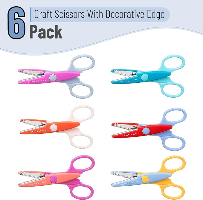 Mr. Pen- Craft Scissors Decorative Edge, 6 Pack, Jewel Colors | Zig Zag Scissors for Crafting, Scrapbooking, Fancy, Pattern, Design