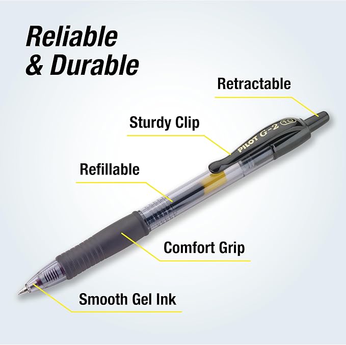 Pilot G2 Premium Gel Pens, Black Pens, Bold Point 1 mm, Black Ink, Tub of 48