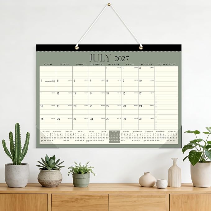 ZTX Desk Calendar 2026-2027,18 Months Calendar from July 2026 to December 2027,17" x 12" Big Calendars 2026-2027 Monthly Planner with Plastic Cover for Teacher Home Desk Top Green