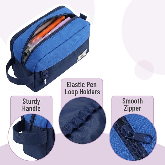 Mr. Pen- High Capacity Pencil Case, Large Pencil Pouch with 3 Compartments and 2 Pockets, Large Pencil Bag with Smooth Zipper, Cute Pencil Case Pouch Organizer, School Supplies for Teens