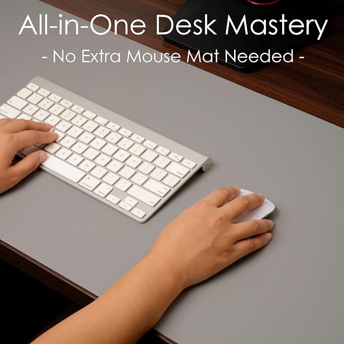 Leather Desk Pad Protector, Waterproof Mouse Pad, PU Desk Mat, Office Desk Cover, Desk Writing Mat for Office/Home/Work/Cubicle (Gray/Silver) 23.6x13.7 in