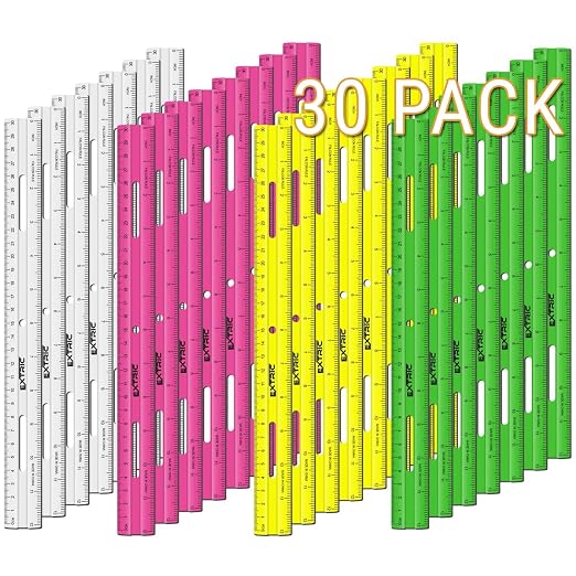 EXTRIC Ruler 12 Inch Clear Plastic Rulers 30 PK Classroom Set Metric Inch | Use: Classrooms, Offices, Home, Art Projects, Measurement Scale: Inch & Metric, Features: Lightweight, Smooth Edges