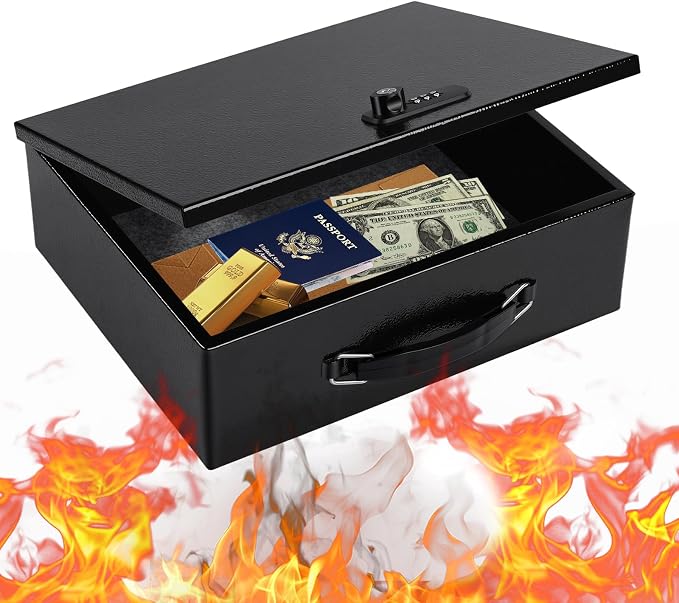 Fireproof Safe Lock Box Metal, Fire Proof Safe for Home Documents, Portable Security Box with Dual Combination and Key Lock for Personal Items,Passport, Money, X Large 13.2" x 11" x 4.13"