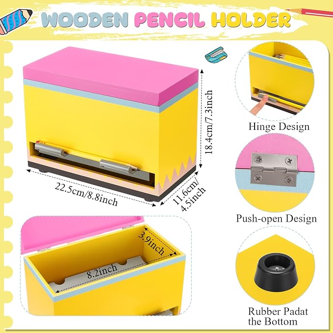 Yalikop 1 Pc Wooden Pencil Dispenser for Classroom Pastel Wood Pencils Holder for up to 200 Pencils Reusable Straw Dispenser for Home Office Teachers Supplies Storage (Pencil,Pink,Yellow)