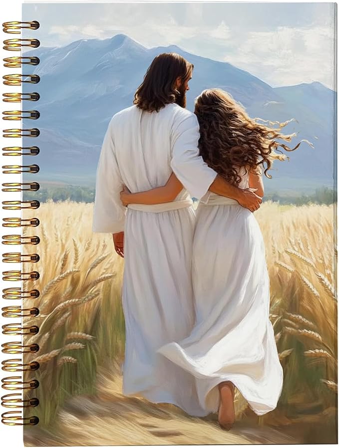 bitCNY Christian Journal Notebook – Jesus Walking with Woman in Wheat Field – Faith Based Spiral Notebook for Women, Spiral Bound 5.5x8.3 Inches