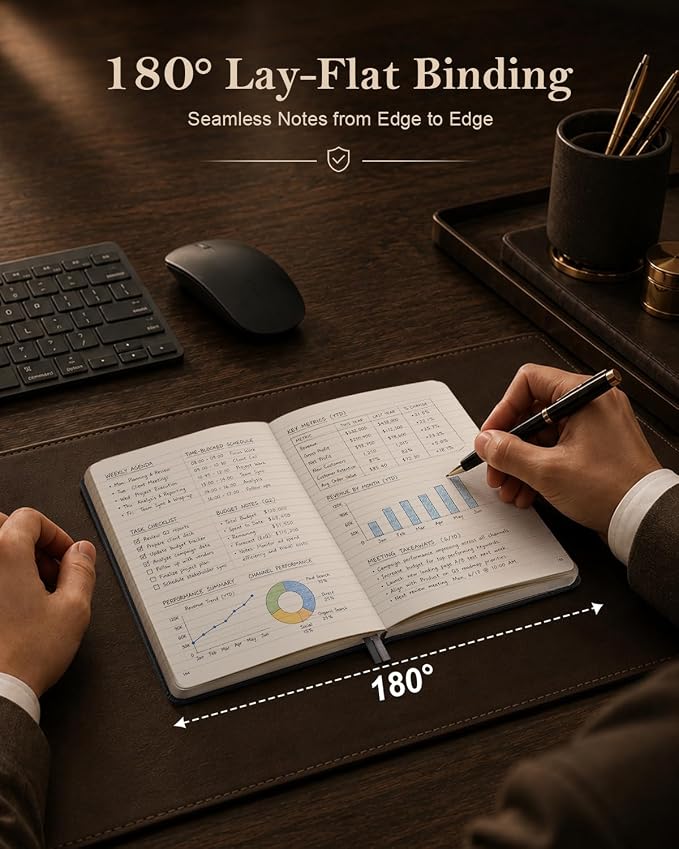 Lined Hardcover Leather Journal Notebook: A5 Journal for Women Men, Black | 312 Numbered Pages & Content, 100GSM Thick Paper, College Ruled Journals Note Book for Business Work Writing Diary
