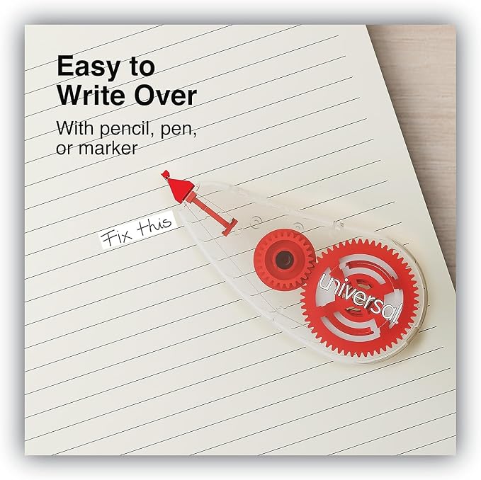 Universal UNV75616 0.2 in. x 315 in. Non-Refillable Correction Tape Dispenser - Transparent/Red (10/Pack)