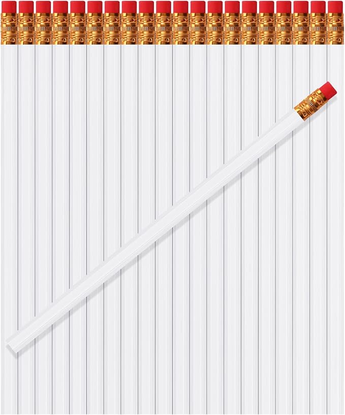 TecUnite 60 Pcs HB Pencils #2 Unsharpened Wood Cased Pencils with Eraser Hexagonal Pencil Cute Graphite No 2 Pen for Adults Gifts Exam School Office Sketching Learning(White, Gold)
