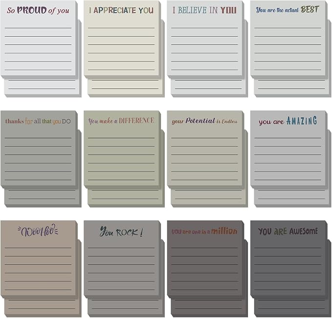 Yinder 24 Pcs Inspirational Sticky Notes, Back to School Supplies, Cute Motivational Sticky Notes Pad Employee Appreciation Gifts Bulk for Teacher Coworker Office 3 x 3'' (Appreciation,Neutral)