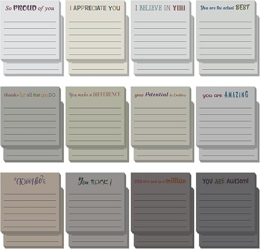 Yinder 24 Pcs Inspirational Sticky Notes, Back to School Supplies, Cute Motivational Sticky Notes Pad Employee Appreciation Gifts Bulk for Teacher Coworker Office 3 x 3'' (Appreciation,Neutral)