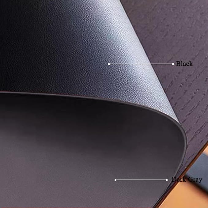Leather Table Cover,1.8mm Thick,24x48 Inch,Table Protectors for Rectangle,Waterproof Desk Pad, Scratch - Resistant Craft Mat for Dining Table, Office Desk and Art Station (Black+Dark Gray)