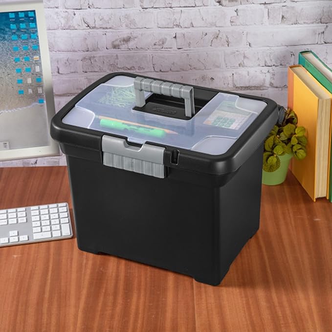 Sterilite Portable File Box with Latching Lids for Home and Office, 12-Pack | Heavy-Duty and Stackable Plastic Containers with Latches for Closet, Cabinet, Bedroom, Bathroom and Dorm Room Organization
