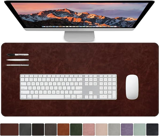CHEERYGOO Leather Office Desk Pad Protector, Non-Slip PU Leather Desk Blotter, Waterproof Laptop Writing Mouse Pad for Office and Home,23.6"x 13.8" M Reddish Brown