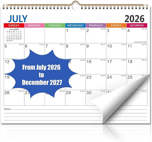 Wall Calendar 2026-2027 (June 2026 - December 2027) - 18 Month Large Hanging Calendar 11 x 8.5 Inches, Monthly Planner with Ruled Blocks, Thick Paper, Holidays, To-Do List & Notes for Home, Office, Classroom