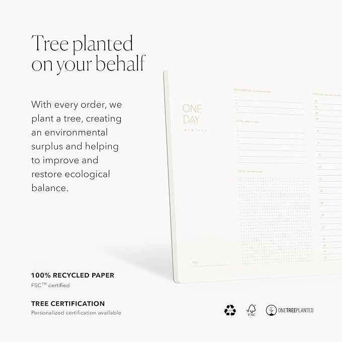 Pinesman - One Day, Elegant Daily Desk Planner, Gold Foiled, Minimalist Productivity Planner Pad, Time Blocking Hourly Schedule, To Do List Notepad, A4, 52 Pages, FSC™ Certified