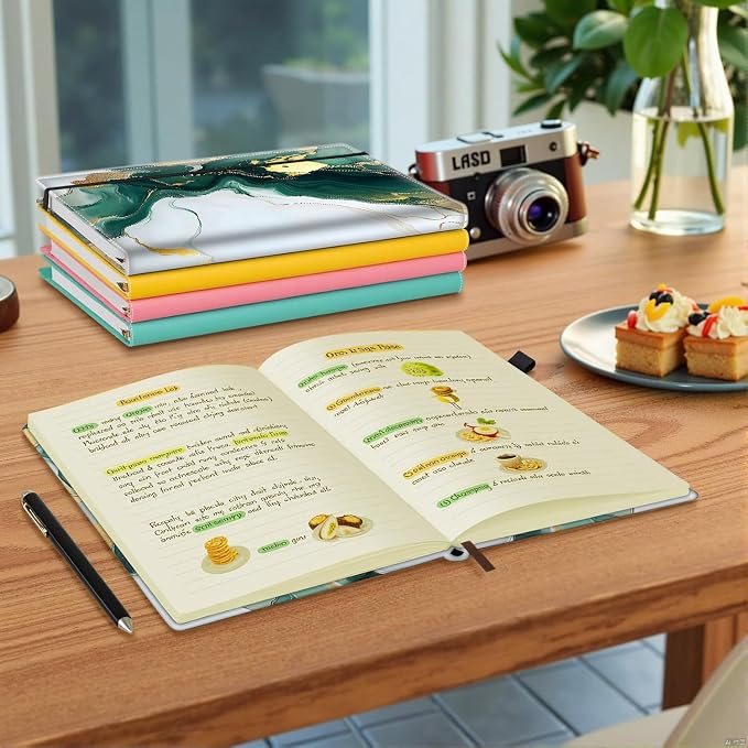 Hardcover Executive Notebooks, A5 PU Leather Lined Journal Notebook, 200 Pages Thick Paper Subject Notebooks for School,Work,Home Writing Business Notebook, Diary Book ，Emerald Green Gold Marble