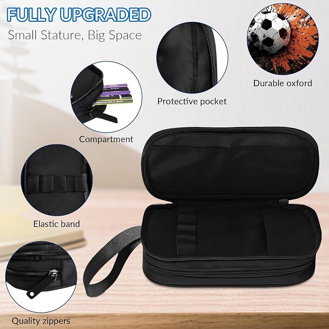 TILYTADLY Large Pencil Case for Boys - Soccer Boys Pencil Pouch with Zipper Compartments - Big Capacity Pen Box Pen Bag Organizer with Keychain for Kids Teens School