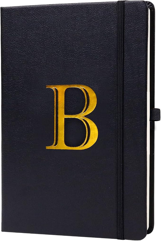 Business Notebook for Men Women, A5 Journal Notebook with A-Z , Dual-Sided Writing Paper Notebook with Dividers, Travel Journal for Teens, 200 Pages Leather Journal for Writing, Work, Meetings Black,B