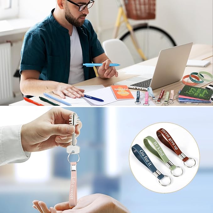 PerKoop 48 Pcs Inspirational Gifts Bulk Employee Motivational Notepads Positive Ballpoint Pens Keychains Set Staff Coworker Appreciation Gifts for Teachers Women Office Party Favor Supplies