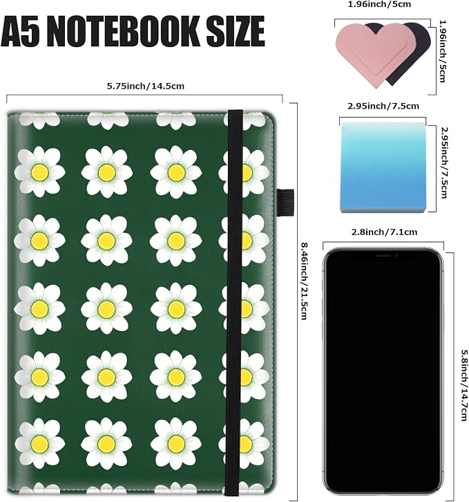 Hardcover Executive Notebooks, A5 PU Leather Lined Journal Notebook, 200 Pages Thick Paper Subject Notebooks for School,Work,Home Writing Business Notebook, Diary Book ，White Flowers