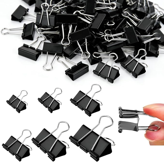 300Pcs Assorted Binder Clips Bulk Black Paper Clamps Office Supplies | 6 Sizes Jumbo, Large, Medium, Small, Mini and Micro, Metal Metal Binding Med Clips for Teachers Business