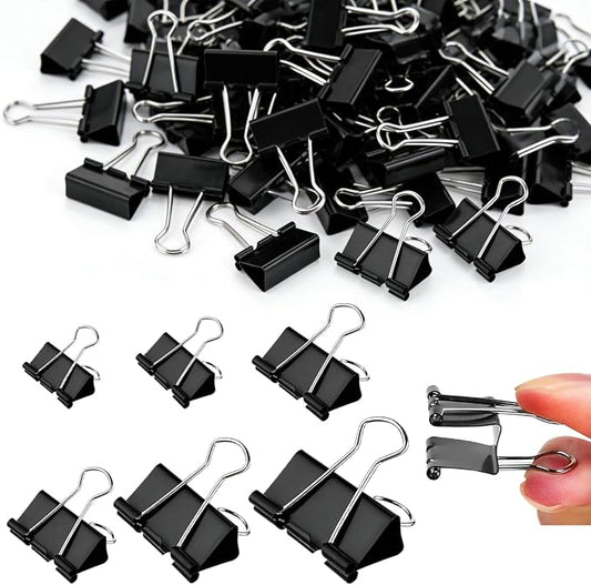 300Pcs Assorted Binder Clips Bulk Black Paper Clamps Office Supplies | 6 Sizes Jumbo, Large, Medium, Small, Mini and Micro, Metal Metal Binding Med Clips for Teachers Business