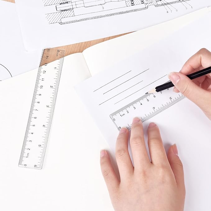 Unjoo Clear Plastic Ruler 6 Inch Straight Rulers, for School, Office, 2pcs | Shatterproof Rulers, with Inches and Centimeters, Easy-to-Read Markings, Plastic Drafting Measuring Ruler