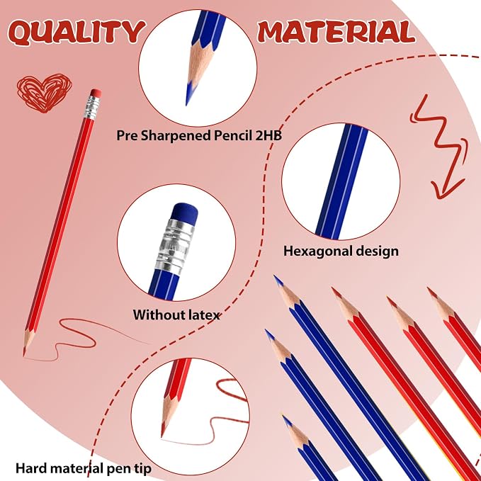24 PCS Red and Dark Blue Pencils with Eraser, Pre-Sharpened HB Pencils for Writing & Drawing, School Supplies for Kids Homework, Tests, Art Crafts & Teacher Grading(Red Dark Blue)