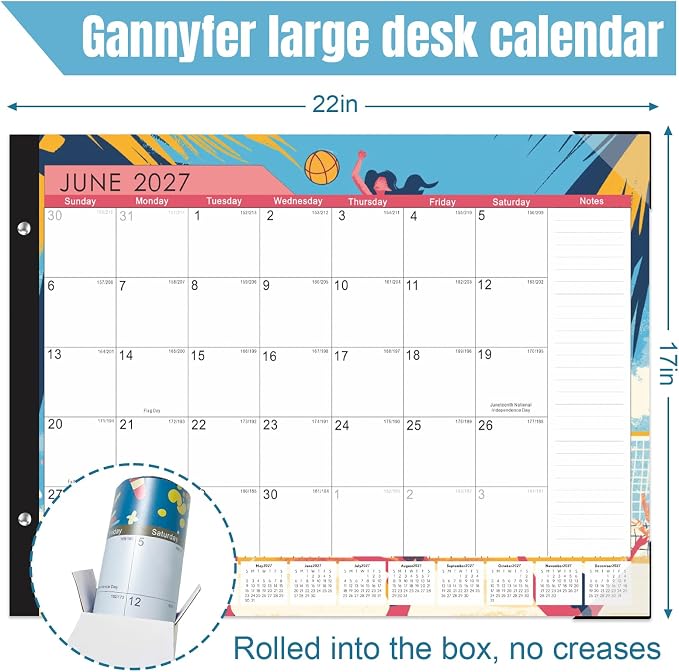 Gannyfer Desk Calendar 2026-2027, 18-Month Large Desk Calendar, July 2026 to December 2027, 22" x 17" Desktop Pad Calendar, Perfect for Home, School, or Office (6 Stickers Included)
