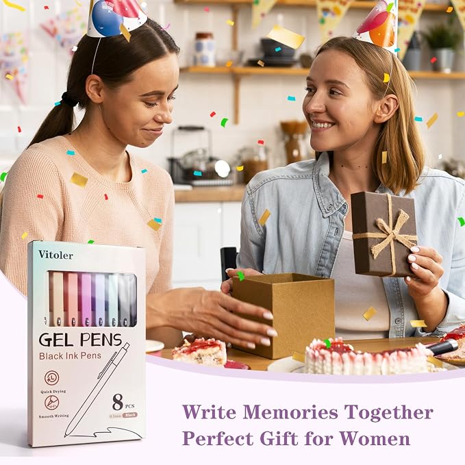 Piochoo Gel Pens, 8 Pcs 0.5mm Quick Dry Black Ink Pens Fine Point Journal Pens Smooth Writing Pens, Cute Office School Supplies Gifts for Women Nurses