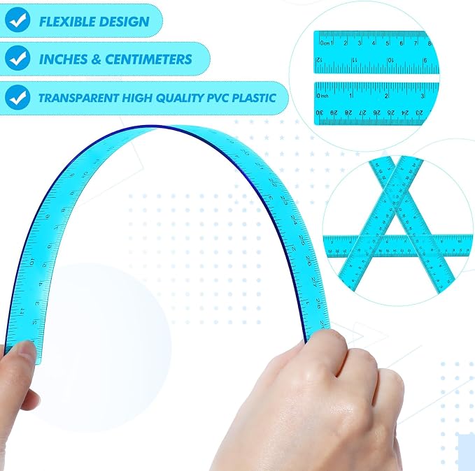 Zonon 2 Pcs 12 Inch Clear Ruler and 6 Inch Plastic Protractor Set, Dual Scale Inch/Cm Math Geometry Measuring Tools for Back to School Students Teachers Classroom Office Drafting Use(Blue)