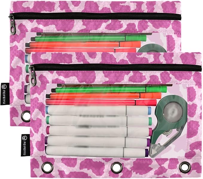 Leopard Pencil Pouches for 3 Ring Binder 2 Pack | Binder Pencil Case With Zipper Reinforced GrommetsPencil Bags for Office Organizers