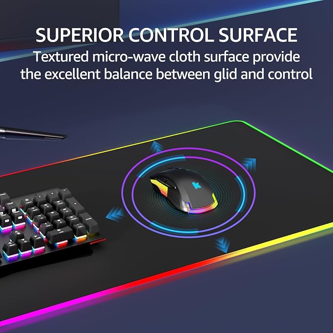 KTRIO RGB Large Gaming Mouse Pad, 31.5 x 11.8 in, RGB Black, XL | Smooth Micro-Weave Surface, RGB Lighting Design, Non-Slip Rubber Base, Durable Stitched Edges, Office & Home Use