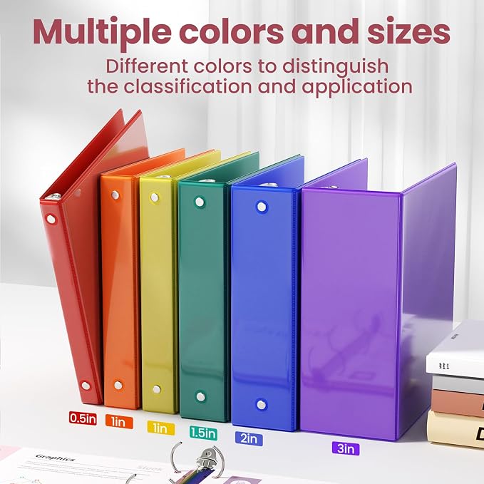 SUNEE 3 Inch Binders 3 Ring 6 Pack, Large 3" Clear View Three Ring Binder PVC-Free (Fit 8.5x11 Inches) for School or Office Supplies, Classic Assortment