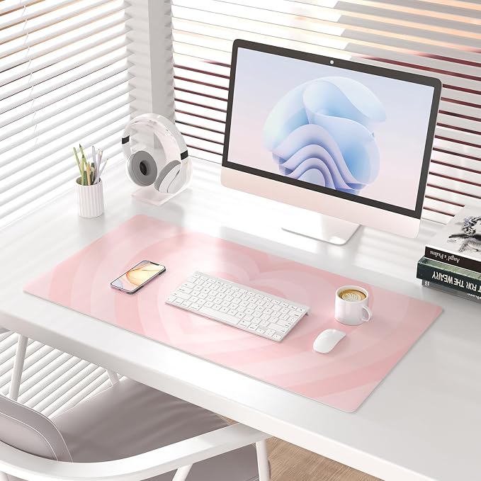 Colorful Star Large Mouse Pad Pink, PU Leather Desk Mat, 31.5" x 11.8" | Aesthetic Laptop Mat Cute Mousepad Desk Pad, Waterproof Non-Slip Desk Mat for Office Accessories Women& Girl