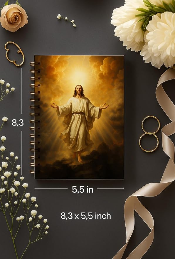 bitCNY Risen Christ Notebook – Jesus Ascension Christian Journal – Spiritual Religious Notebook for Devotions and Prayer, Spiral Bound 5.5x8.3 Inches