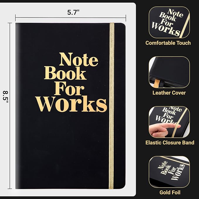MINICAGIE Lined Journal Notebook for Men and Women, 256 Pages Black Journals for Writing, Hardcover A5 Journaling Notebooks Daily Work Travel Office Journal(5.7'' X 8.5'' Black Gold)
