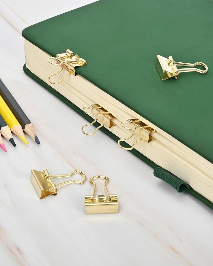 Binder Clips, 50 Pack, 0.75 in Small Paper Clips for Office,(Gold)