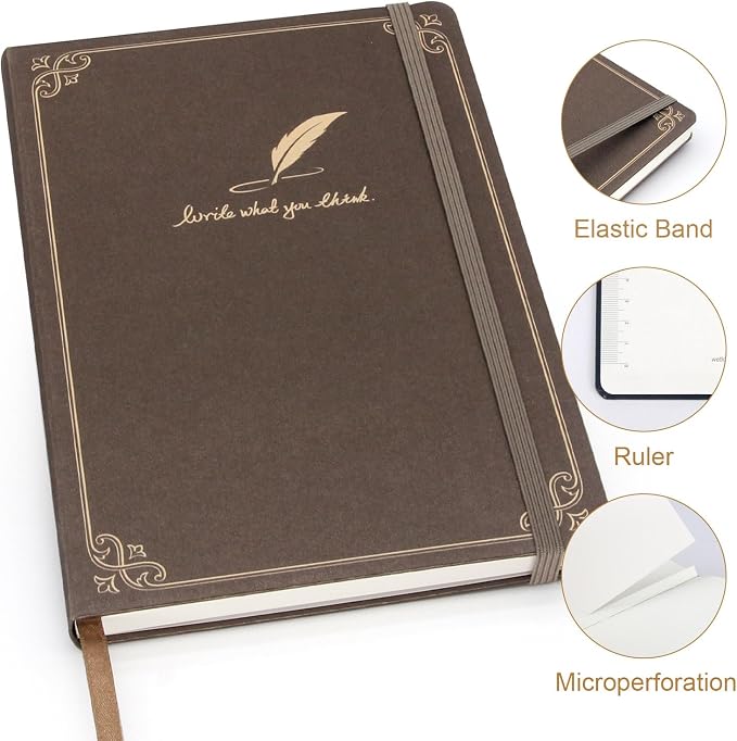 WETLOTE European Vintage Pattern Notebook - Made of sustainable and excellent quality paper,gold fabric and simple patterns, suitable for office, school and many other occasions(Line/Brown/A5)