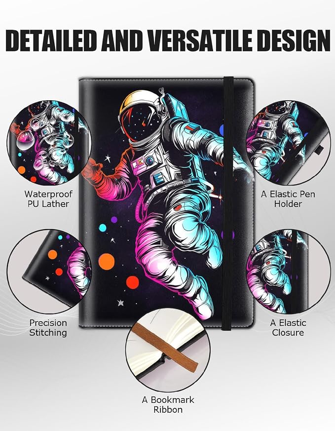 Hardcover Executive Notebooks, A5 PU Leather Lined Journal Notebook, 200 Pages Thick Paper Subject Notebooks for School,Work,Home Writing Business Notebook, Diary Book ， Astronaut Starry Sky