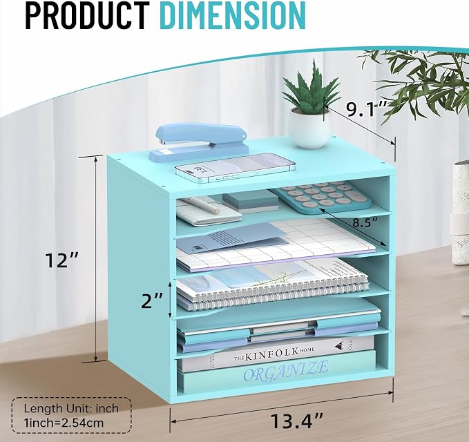 5-Tier Paper Organizer for Desk, Adjustable Mail Organizer, Blue | 5-Tier Paper Organizer and Mail Organizer for Desk with Adjustable Shelves for Letter Size Files Folders and Office Supplies