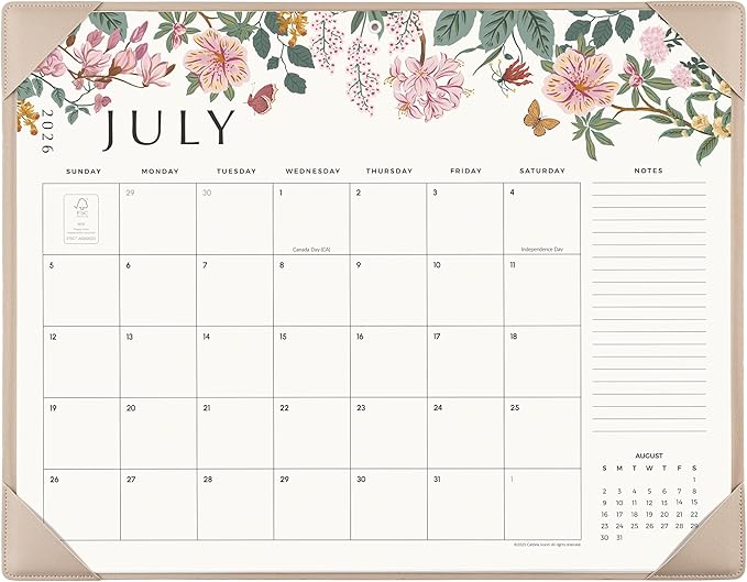 Cabbrix Desk Calendar 2026 with Desktop Mat, Large Desk Pad Calendar 22 x 17 Inch Runs From July 2026 to December 2027, Floral Design Calendar 2026 for Home School and Office (Apricot)