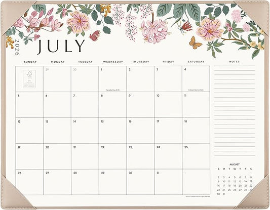 Cabbrix Desk Calendar 2026 with Desktop Mat, Large Desk Pad Calendar 22 x 17 Inch Runs From July 2026 to December 2027, Floral Design Calendar 2026 for Home School and Office (Apricot)