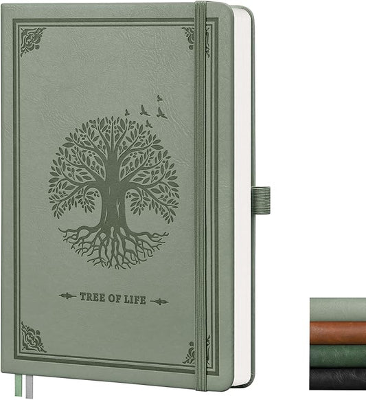 AHGXG Blank Journal Notebook, 192 Pages, A5 Medium Size (5.7'' x 8.3'') | Leather Hardcover, 100 GSM Thick Paper, for Sketching, Drawing, Painting (Light Green)