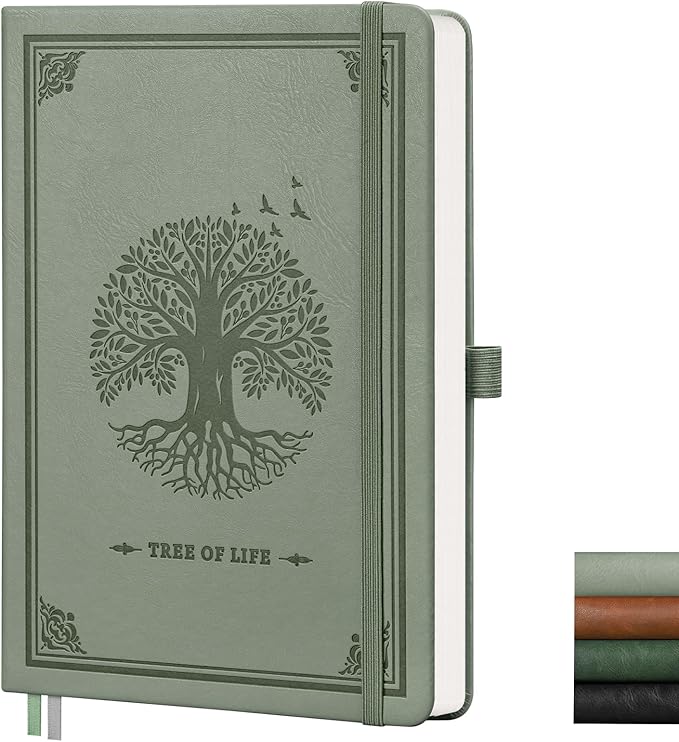 AHGXG Dotted Journal Notebook, 192 Pages, A5 Medium Size (5.7'' x 8.3'') | Leather Hardcover, 100 GSM Thick Paper, for Journaling, Planning, Tracking (Light Green)