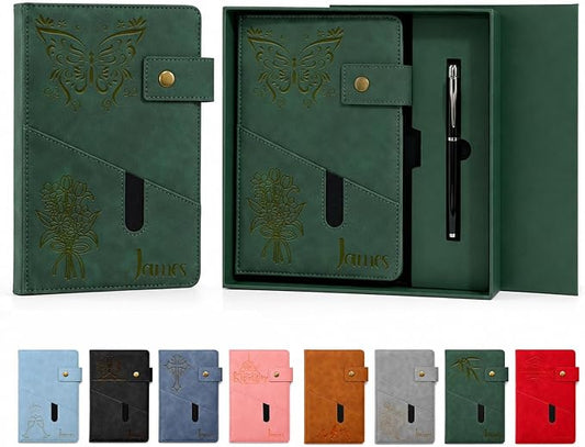 Personalized Leather Journal Gift Set with Gift Box, Custom A5 Notebook & Pen Set, Leather Bound Writing Diary for Men Women, Travel Work School Gifts