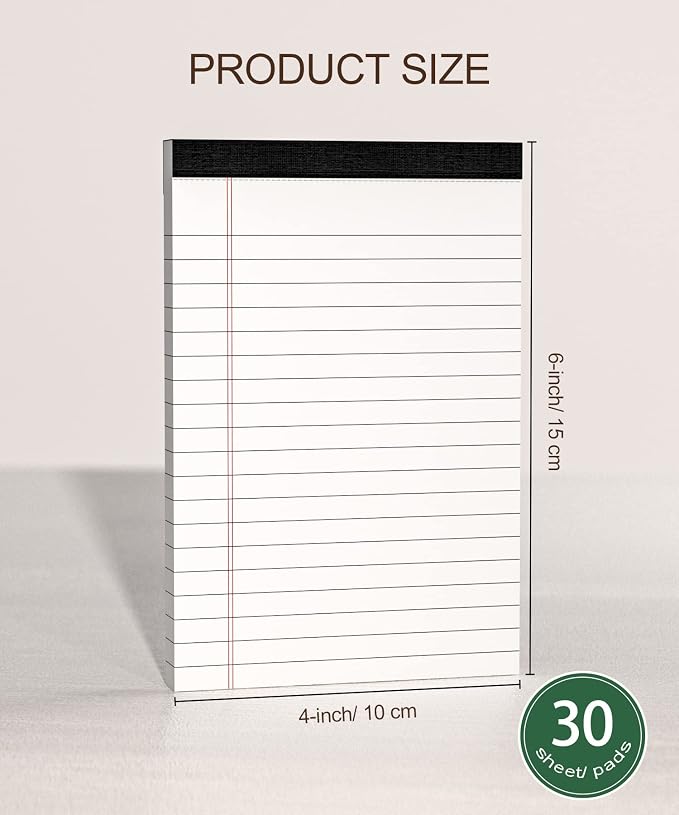 12 Pack Note Pads 4x6 Inch, White Mini Legal Pads, Small Writing Pads, Notepads of College Ruled Paper, Lined Paper Pads, Scratch Pads Mini Notepad for Grocery List, To-Do List, 30 Sheet/Notepad