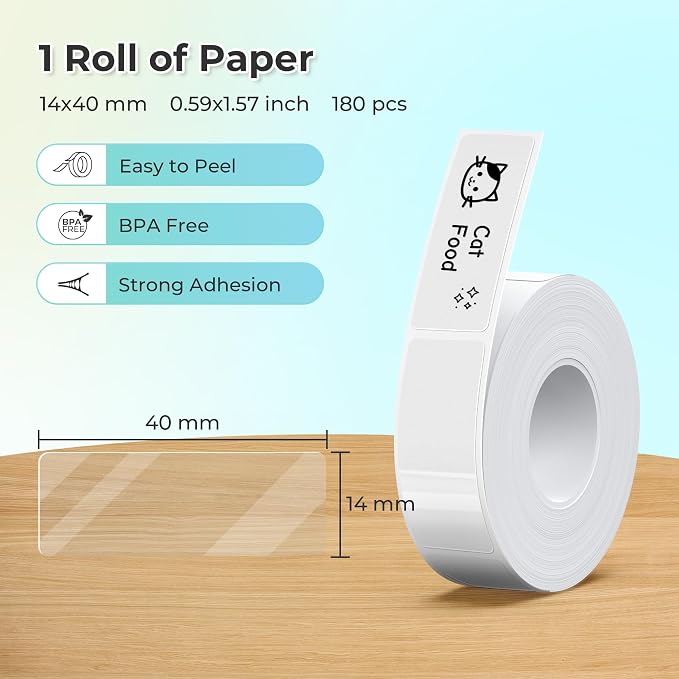 Nelko Genuine P21 Label Maker Tape, Adapted Label Print Paper, 14x40mm (0.55"x1.57"), Standard Laminated Office Labeling Tape Replacement, Multipurpose of Home, Office, 180 Labels/Roll, Transparent